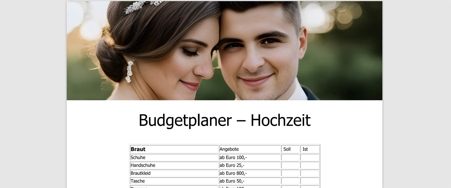 Budgetplaner Hochzeit PDF Download
