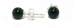 Bild von Perlen Ohrstecker Schwarz 6 mm 925 Silber