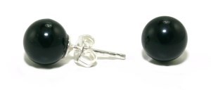 Bild von Perlen Ohrstecker Schwarz 8 mm 925 Silber