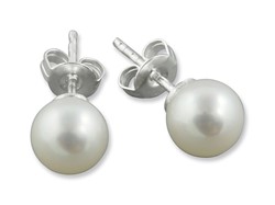 Bild von Ohrringe Perlen echt 7,5 mm creme 925 Silber