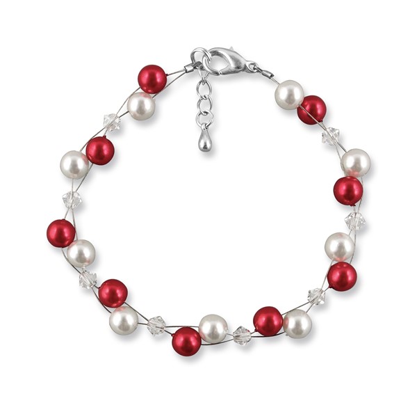 Bild von Perlenarmband bunt Perlen weiß rot 925 Silber