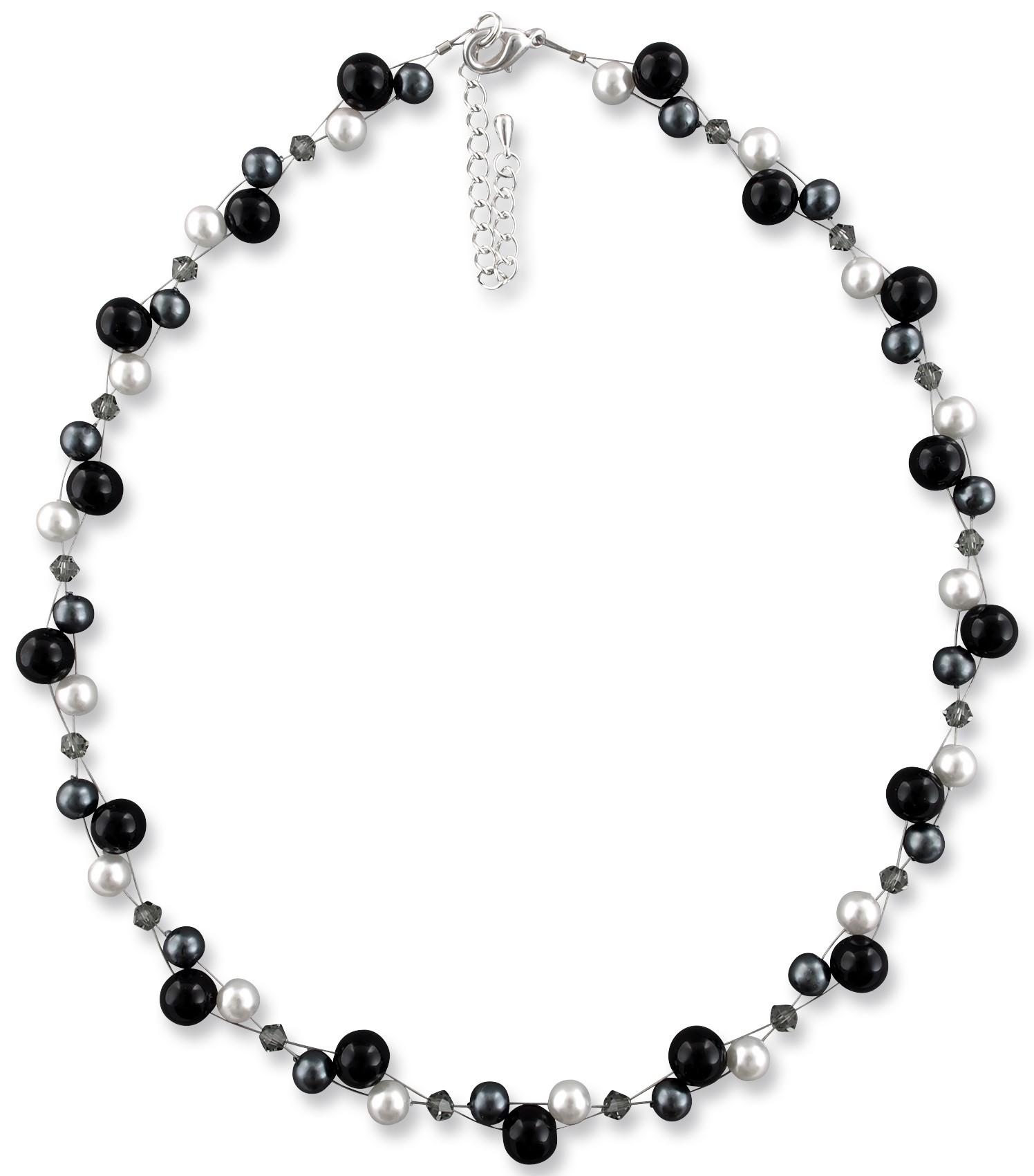 Bild von Collier Valentina Perlen Grau Schwarz Weiß 925 Silber