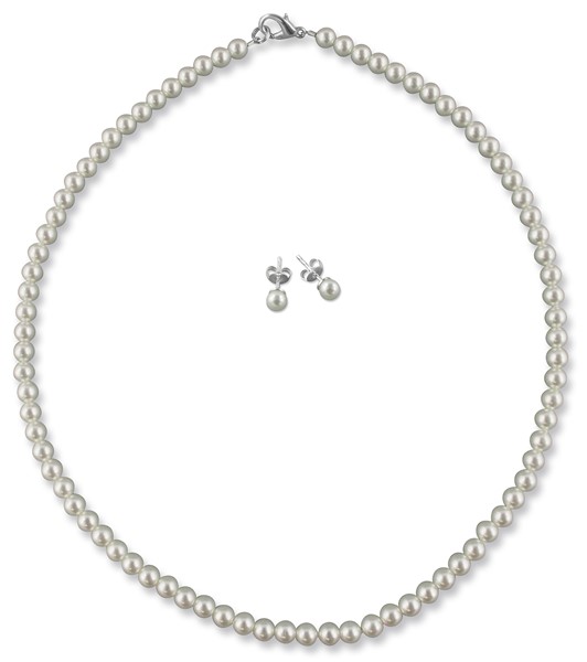 Bild von Brautschmuck Set Kette 40 cm Perlen 5 mm 925 Silber