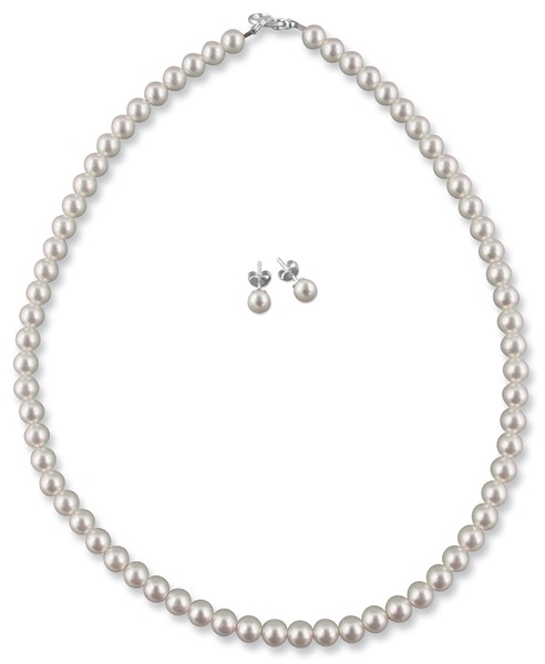 Bild von Brautschmuck Set Kette 40 cm Perlen 6 mm 925 Silber