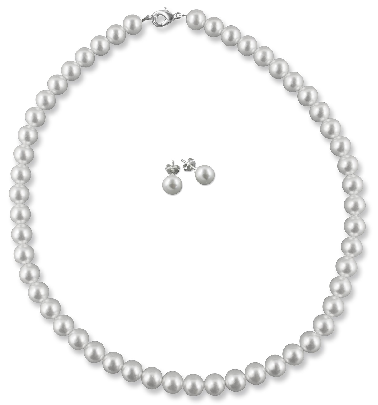 Bild von Brautschmuck Set Kette 42 cm Perlen 8 mm 925 Silber