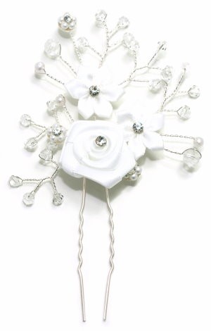 Bild von Haarnadel 3 weiße Blüten - Strass Steine kristall